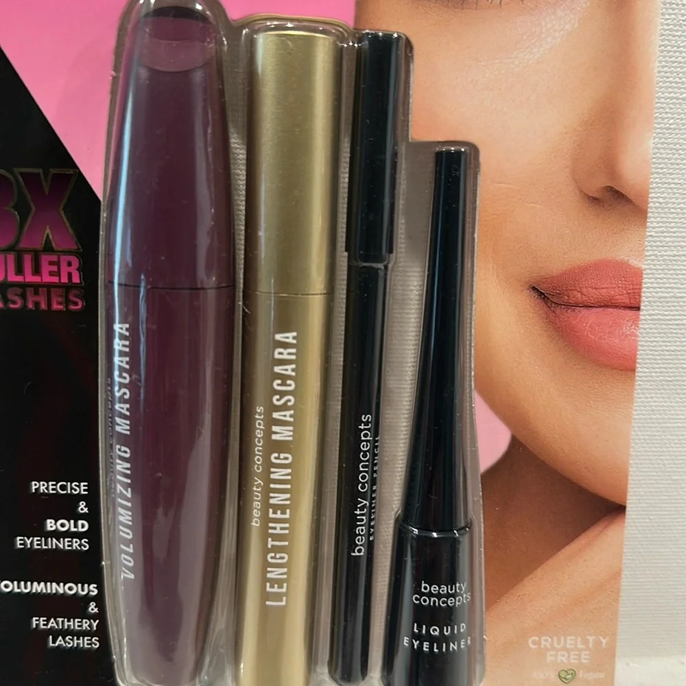 Beauty Concepts Eye Makeup Collection W/liquid Eye liners, Mascara and Pencil.